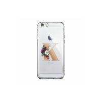 iPhone 6 Plus / 6s Plus Şeffaf Kılıf Gold Renkli Çiçekli K Harfli Desenli
