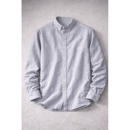 Dik Şerit Çizgili Flam Keten Gömlek - Siyah