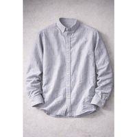 Dik Şerit Çizgili Flam Keten Gömlek - Siyah