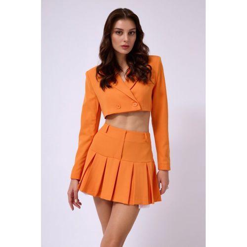 Pileli Etek Crop Ceket Takım