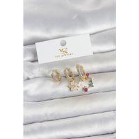 Pirinç Gold Renk Çiçek Model 3'lü Kadın Küpe