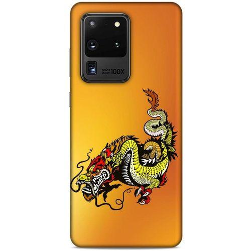 Samsung Galaxy S20 Ultra Kılıf Dragons (28) Arka Kapak Tatoo Sarı Ejderha