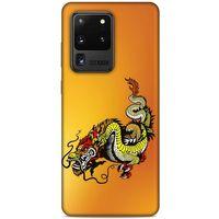 Samsung Galaxy S20 Ultra Kılıf Dragons (28) Arka Kapak Tatoo Sarı Ejderha