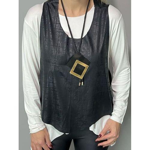 Kadın Siyah Deri Yelekli Kolye Dahil üçlü Takım