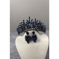 Rio Taşlı Gelin Kına Tacı Ve Mekikli Taş Küpe Seti