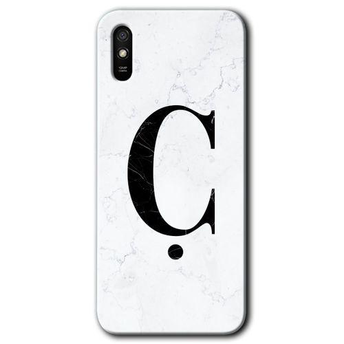 Xiaomi Redmi 9A Kılıf Baskılı Kapak - Beyaz Mermer Desenli Ç Harfi +Tam Kaplayan Mat Seramik