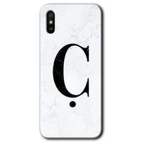Xiaomi Redmi 9A Kılıf Baskılı Kapak - Beyaz Mermer Desenli Ç Harfi +Tam Kaplayan Mat Seramik