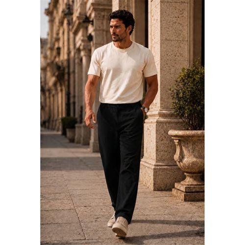 Sorrentino Relax Fit %100 Pamuk Flamlı Kumaş Erkek Jogger Pantolon - Siyah