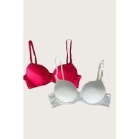 Beyaz-kırmızı 2'li Mikro Kumaş İçi Boş Balenli Günlük  Desteksiz Sütyen