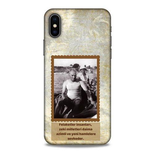 Apple iPhone XS Kılıf Atatürk (8) Baskılı Kılıf Açık Kahve