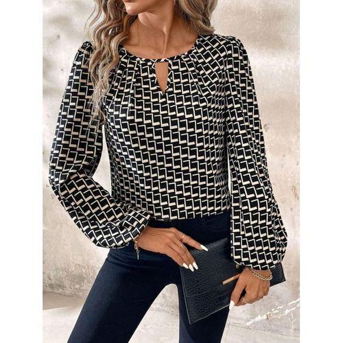 Kadın Uzun Kollu Damla Detaylı Yaka Desenli Süprem Bluz