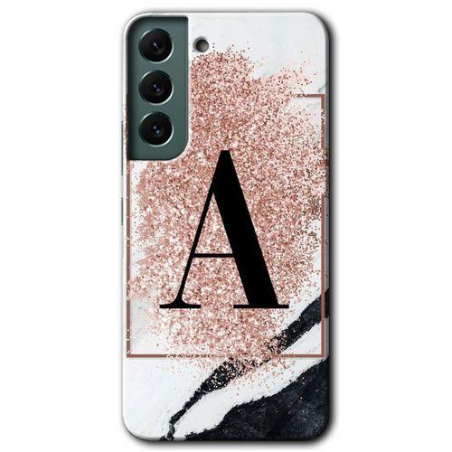 Galaxy S22 Kılıf HD Desen Baskılı Arka Kapak - Pembe Mermer Desenli A Harfi