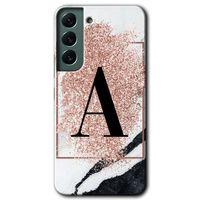 Galaxy S22 Kılıf HD Desen Baskılı Arka Kapak - Pembe Mermer Desenli A Harfi
