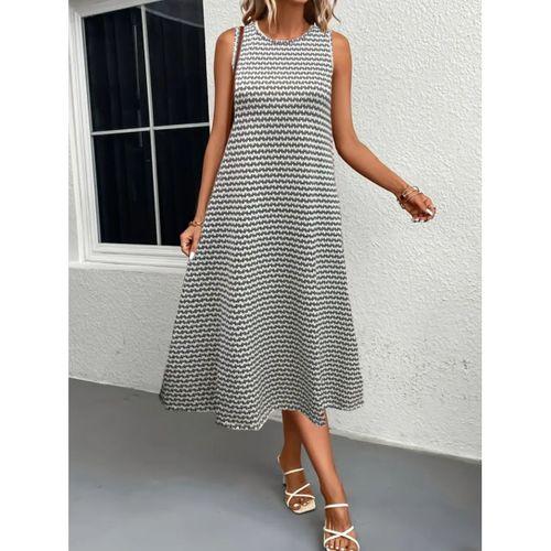 Lucky Life Kadın   Bisiklet Yaka Desenli Sandy Midi Elbise
