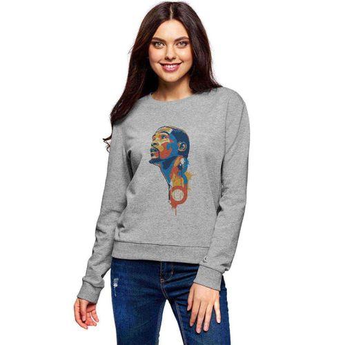 Sporcu Basketci Baskılı Gri Kadın Sweatshirt