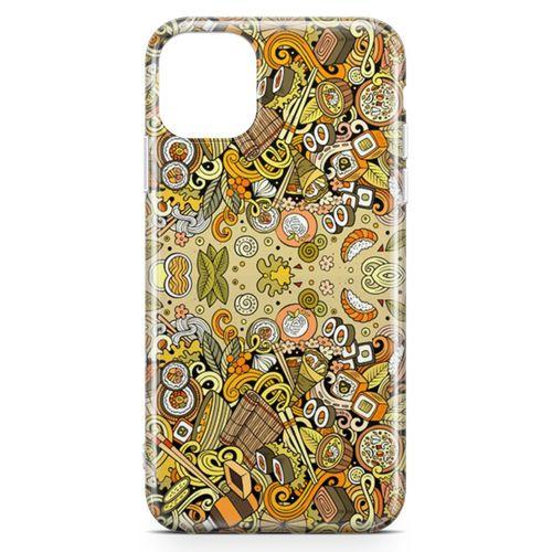 Apple iPhone 11 Pro Max Kılıf Japon Yemekleri Doodle Arka Kapak Koruma Desenli Full Koruyucu