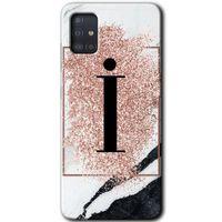 Samsung Galaxy A51 HD Baskılı Kılıf + 9D Tam Ekran Koruyucu - Pembe Mermer Desenli İ Harfi