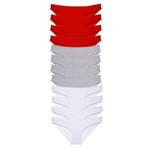 12 adet Süper Eko Set Likralı Kadın Slip Külot Kırmızı Gri Beyaz