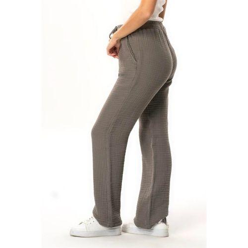 Beli Lastikli Multi Çift Cepli Müslin Kadın/Erkek Unisex Yazlık Pantolon Gri Gri