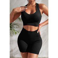 Kadın Siyah Yüksek Bel Çapraz Sırt Detaylı Şortlu Gecelik Takım