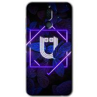 Huawei Mate 10 Lite Kılıf HD Desen Baskılı Arka Kapak - Dark Neon Yaprak Ü Harfi