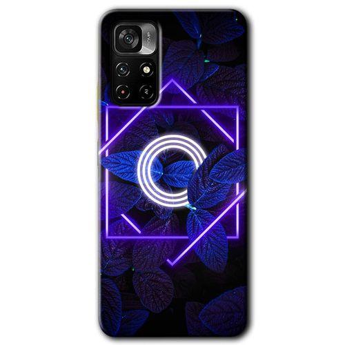 Potkal Hediye Fabrikası Poco M4 Pro 5G Kılıf HD Desen Baskılı Arka Kapak - Dark Neon Yaprak O Harfi