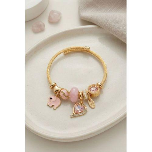 Kalp ve Fil Model Pembe Charmlı Bileklik