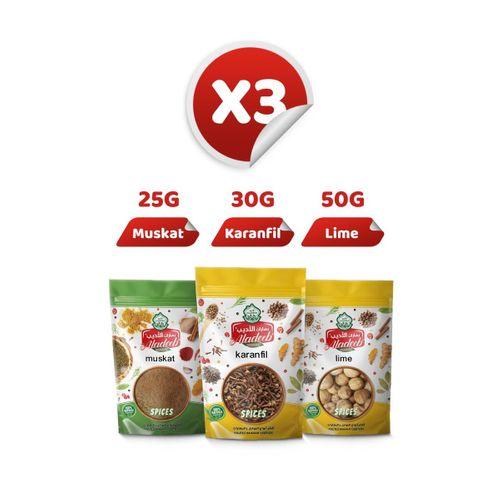 3'lü Gurme Baharat Seti Kurutulmuş Limon (Lime) 50g Muskat 25g Tane Karanfil 30g