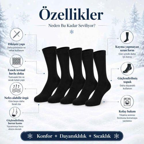 Kadın Siyah Kışlık Termal Uzun Çorap 12'li | Dikişsiz Havlu, Sıcak Tutan, Güçlü Topuk Burun