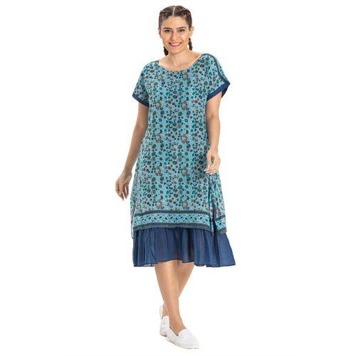 Kısa Kol Vual Defne Midi Boy Yazlık Otantik Elbise Su Yeşili 6100