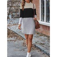 Kadın Uzun Kollu Balıkçı Yaka çizgili çok Renkli Mini şardonlu Kaşkorsel Elbise