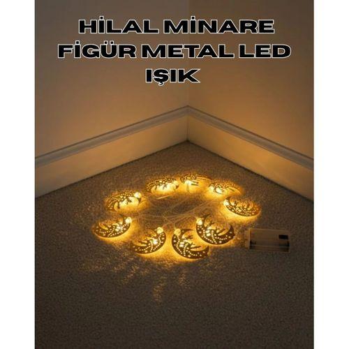 Dekoratif Minareli Hilal Led Işık Metal Gövdeli Ramazan Aydınlatma