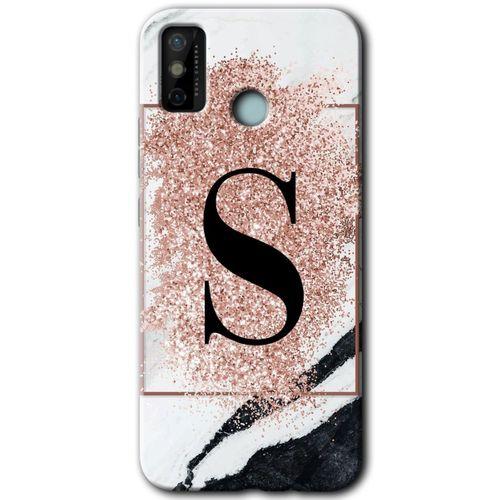 Tecno Spark 6 Go Kılıf HD Desen Baskılı Arka Kapak+Temperli Cam - Pembe Mermer Desenli S Harfi