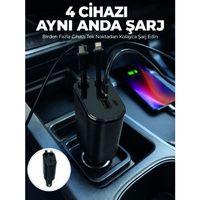 120w Hızlı Şarj Destekli 4'ü 1 Arada Araç Şarj Cihazı Type-c, Lightning, Usb Ve Usb-c Çıkışlı
