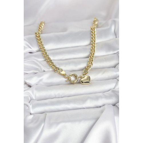 Kalp Detaylı Gold Renk Pirinç Kadın Kolye