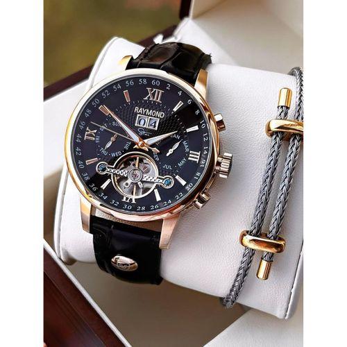 Raymond Nişan Ve Damatlara Özel Deri Kordon 2 Yıl Garantili Otomatik Erkek Kol Saati+Bileklik RMD.M2