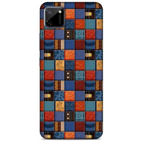 Oppo Realme C11 Kılıf Patchwork (16) Kalın Kılıf Turuncu Mavi