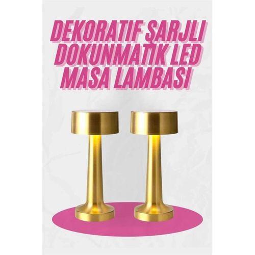 Altın Rengi Masa Ve Gece Lambası Dokunmatik Şarjlı Masa Lambası