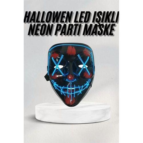 Led Işıklı Neon Maske Cadılar Bayramı Maskesi Korkunç Korku Maskesi