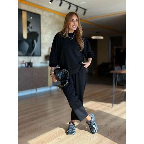 Kadın Uzun Kollu Bisiklet Yaka Viskon Iki Iplik Bluz Ve Pantolon Ikili Takım