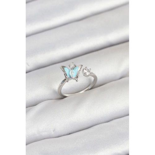 Pirinç Gümüş Renk Kelebek Model Kadın Yüzük