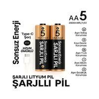 Type-c 2800mwh 1 5v Şarj Edilebilir 2’li Aa5 Kalın Pil - Lityum Iyon Batarya