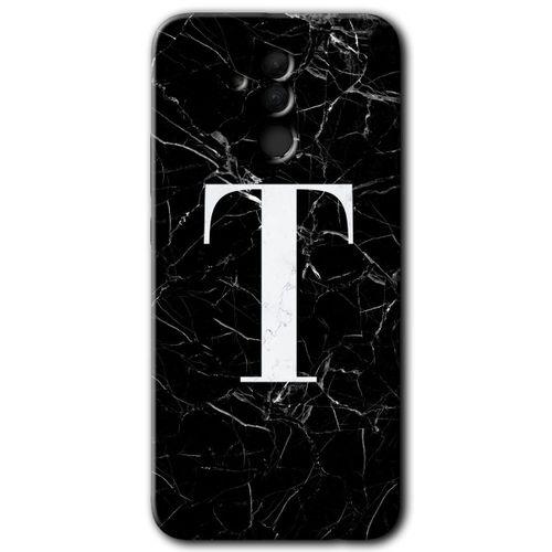 Huawei Mate 20 Lite HD Baskılı Kılıf + 9D Tam Ekran Koruyucu - Siyah Mermer Desenli T Harfi