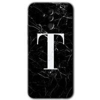 Huawei Mate 20 Lite HD Baskılı Kılıf + 9D Tam Ekran Koruyucu - Siyah Mermer Desenli T Harfi
