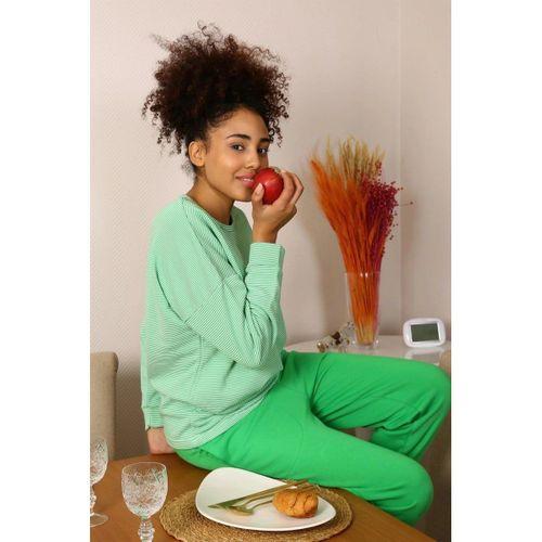 Kadın Uzun Kol 3 İplik Penye Pijama Takım Yeşil