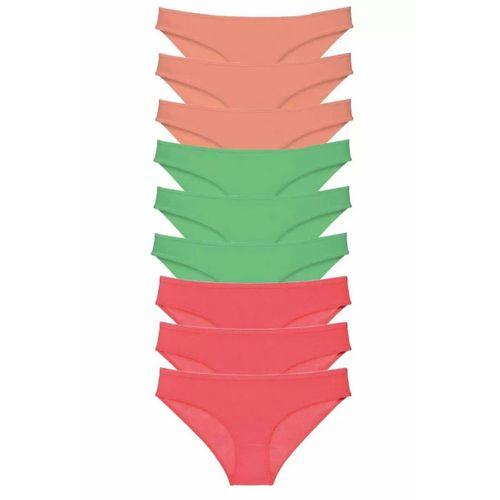 9 adet Süper Eko Set Likralı Kadın Slip Külot Pudra Yeşil Fuşya