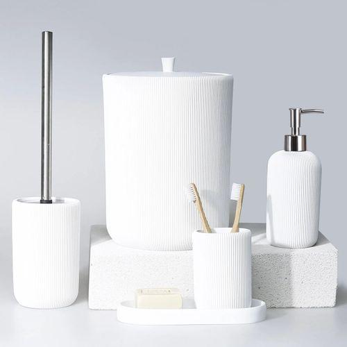 By Selim Lydia Beyaz 5 Parça Polyester Banyo Seti