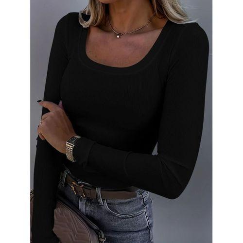 Kadın Uzun Kollu Derin Yuvarlak Yaka Kaşkorse Bluz