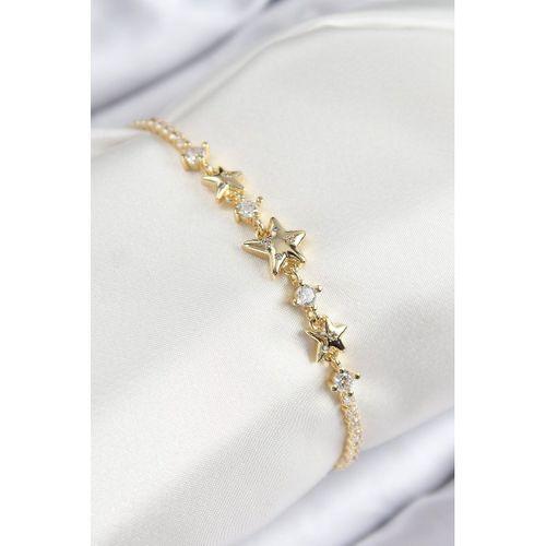 Pirinç Zirkon Taşlı Yıldız Model Gold Renk Kadın Bileklik