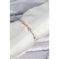 Gold Renk Yonca Model Zirkon Taşlı Asansörlü Kadın Bileklik